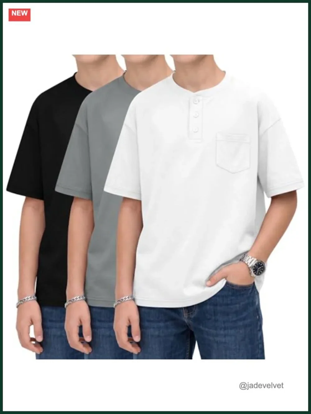 Boys 3-Pack Henley Short Sleeve Tees Oversized Cotton Blend Button Front